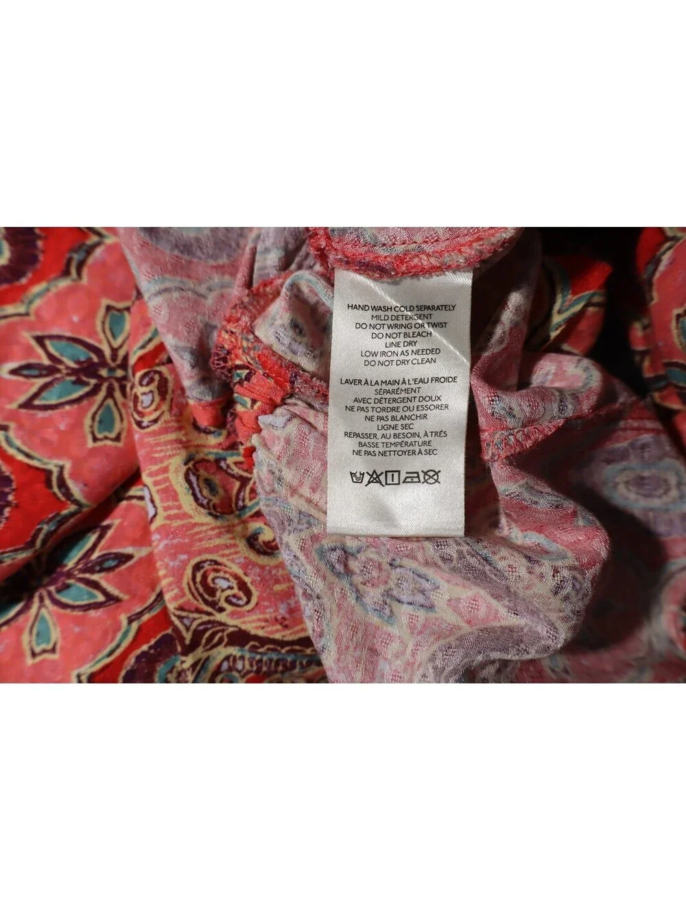 Free People Womens XS Blouse Boho Mixed Print Peplum Surplice Long Sleeve